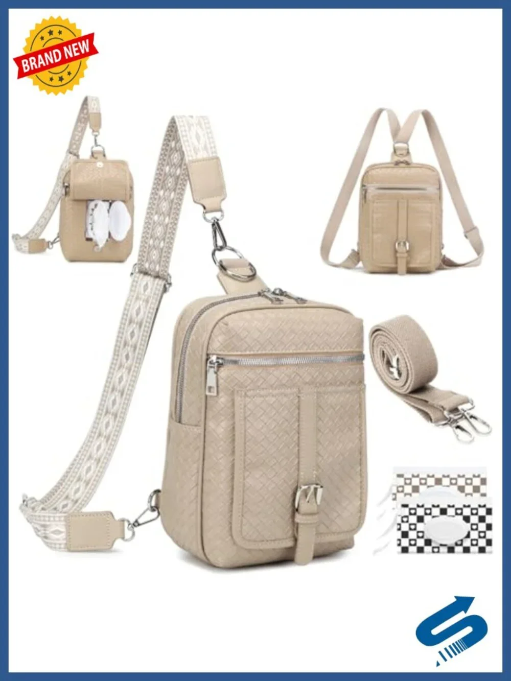 Mini Diaper Bag Crossbody Sling Backpack with 2 Straps